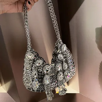 Роскошные сумки с блестками 2023, новая металлическая серебряная сумка на плечо для женщин, модные женские сумки-ведра для девочек, кошельки