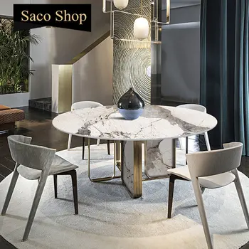 Роскошная комбинация обеденного стола и стула из шифера, круглый стол для маленькой квартиры, минималистичная мебель для ресторана Muebles