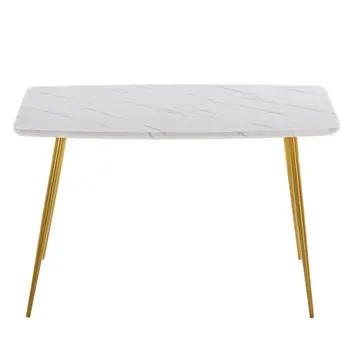 Обеденный стол с деревянной столешницей и металлическими ножками Современный журнальный столик для отдыха дома и кухни 120x74x76 см, белый