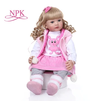 Вьющиеся волосы 60 СМ кукла Бебе возрожденная девочка-малыш кукла с длинными вьющимися светлыми волосами кукла из мягкого силикона реалистичная детская игрушка Рождественский подарок