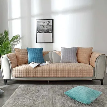 Зимний толстый плюшевый чехол для дивана на 1/2/3 места, нескользящее секционное полотенце для дивана, мягкие бархатные плюшевые стеганые чехлы для диванов для гостиной
