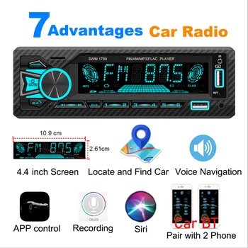Автомобильное радио аудио 1din Bluetooth стерео MP3-плеер FM-передатчики 60Wx4 вход AUX порт ISO Поддержка голосового управления с помощью автомобильного локатора