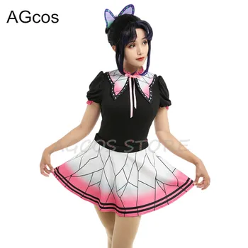 AGCOS Demon Slayer Kochou Shinobu Косплей костюм Женщины, милые комбинезоны горничной, юбки, сексуальный косплей