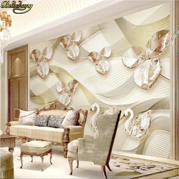 beibehang Gold 3d crystal leaves линия лебедя ТВ фон стена большая фреска кафе гостиная персонализированные обои на заказ