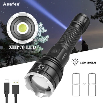 Фонарь Asafee XHP70LED, мощный наружный фонарь, 5 режимов освещения, подходит для ночной езды, кемпинга, пеших прогулок, охоты