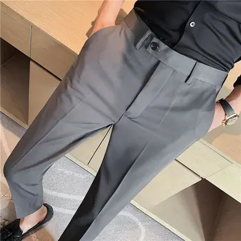 Мужские костюмные брюки С эластичным поясом, Весна-лето, Новая Корейская мода, Маленькие Ножки, Плиссированные Деловые Офисные Мужские брюки-блейзер A70