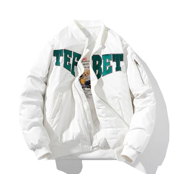 Зимняя бейсбольная куртка с вышивкой, Мужская Женская куртка с надписью Pilot, Винтажное пальто в стиле хип-хоп с капюшоном, Уличная модная ветровка Hipster