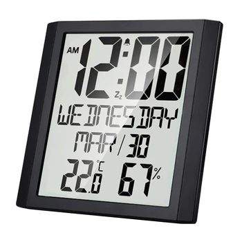 Цифровые настенные часы с температурой и влажностью, 8,6-дюймовый будильник с большим дисплеем времени / даты / недели для домашнего офиса