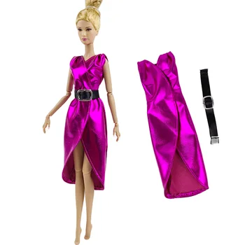 Пурпурно-красное вечернее платье для куклы Барби, модная одежда, Цельнокроеное платье без рукавов, пояс для аксессуаров для кукол Barbie 1/6