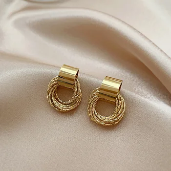 Ретро Золотой цвет, серьги-подвески с несколькими кругами, модные украшения для свадебной вечеринки, необычные серьги для женщины