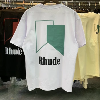 RHUDE Track Logo RHUDE С Коротким Рукавом И Буквенным Принтом, Летние Свободные Спортивные Рубашки с Круглым Вырезом для Мужчин и Женщин, Мужские Футболки