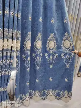 Европейские легкие роскошные шторы с тиснением и вышивкой из синели для гостиной и спальни
