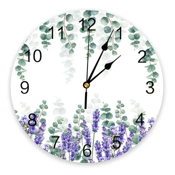 Листья эвкалипта, цветок Лаванды, часы с растениями, настенный декор для дома, современная кухня, спальня, декор для гостиной, настенные часы