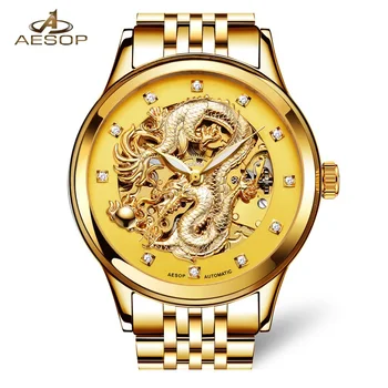 Оригинальные мужские наручные часы Aesop с 3D стереодиафоном Dragon Phoenix из Китая Llong King Skeleton, автоматические мужские повседневные механические Новые часы
