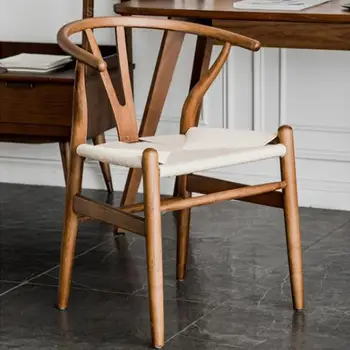 Скандинавский стул со спинкой из массива дерева, Орех, Японский стиль, Для гостиной, Повседневный Круглый стул, сплетенный из веревок, Новый китайский стиль