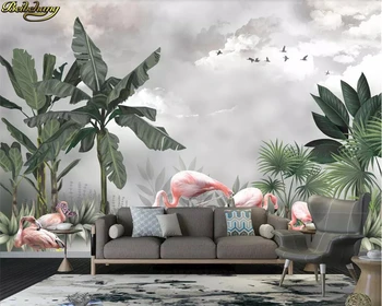 beibehang Пользовательские обои ручная роспись HD скандинавское растение фламинго красивый пейзаж фон стены 3D фреска papel de parede