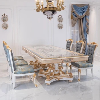 Роскошная французская гостиная 2,8 м, романтическая комбинация обеденного стола с деревянной мозаикой в виде ракушки