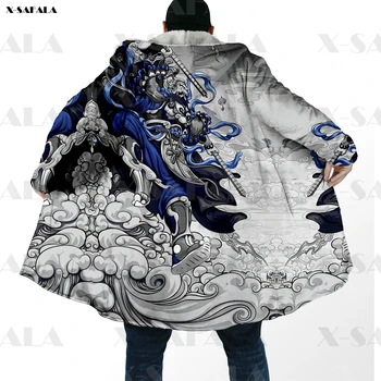Толстовка с 3D принтом Японского искусства, Длинное пуховое пальто, одеяло с капюшоном, плащ, толстая куртка, хлопок, кашемир, флис