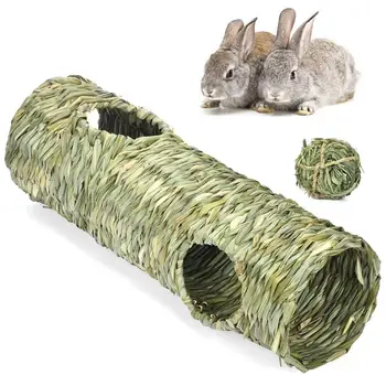 Легкая игрушка-туннель из травы с отверстием в виде шарика для хомячков, морских свинок и крыс
