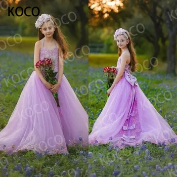 Платье JONANY Flower Girls с бантом, элегантные платья для Первого Святого Причастия, кружевное праздничное платье без рукавов с драгоценными камнями на шее для девочек