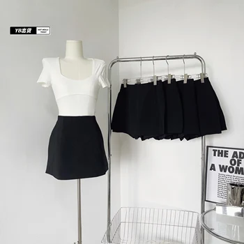 Сексуальные Короткие юбки с высокой талией и пышными карманами черного цвета для женщин Y2k Юбка для повседневного костюма Стиль работы Шикарная юбка