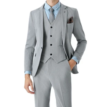 Мужской костюм, комплект из 3 предметов, Приталенный Деловой Повседневный Свадебный банкетный профессиональный костюм, пиджак, жилет с брюками