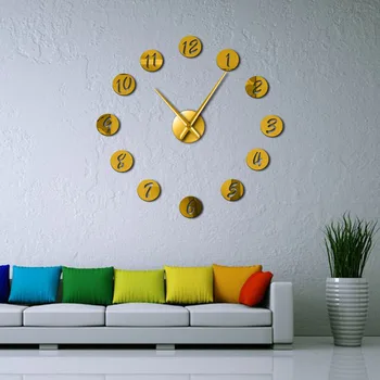Большие 3D-гигантские Немые настенные часы своими руками, современные 3D-бесшумные настенные часы с зеркальными цифрами, акриловые наклейки для декора домашнего офиса