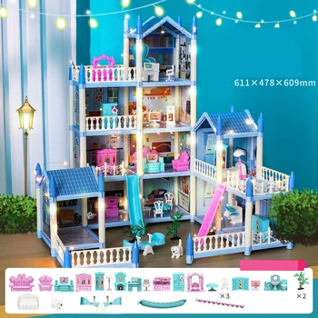 Большой Светлый Кукольный Домик Diy House Kit Для Детей Bb House Building Кукольная Мебель Миниатюрный Кукольный Дом Виллы Рождественские Подарки Детские Игрушки