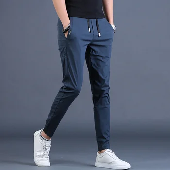 2023 Летние повседневные спортивные штаны для бега трусцой, мужские модные синие брюки в корейском стиле с завязками