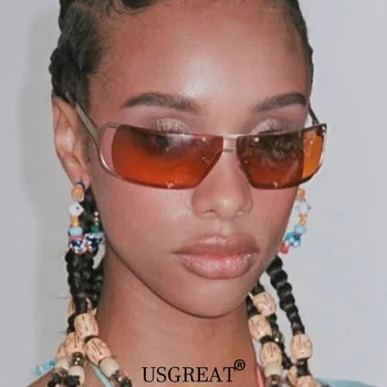 Овальные Металлические Солнцезащитные очки Y2K Женские 2023 Прозрачные очки с футуристической оберткой Вокруг Солнцезащитных очков, Выдалбливают Очки Spice Girl UV400