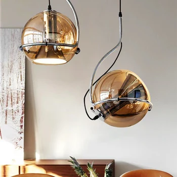 2023 Новый стиль янтарного стеклянного подвесного светильника Промышленная подвесная лампа с регулируемым углом наклона Люстры для кухни, островка, спальни, прихожей