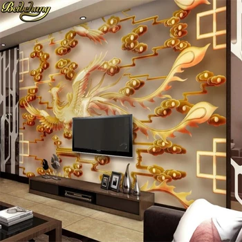 beibehang 3d пользовательские фотообои большие фрески Феникс нефрит с тиснением телевизор диван фон декор спальни обои для домашнего декора