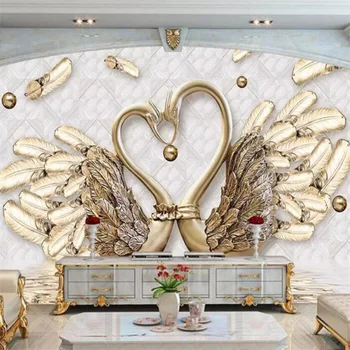 beibehang Custom fashion декоративная живопись 3d лебедь сусальное золото ювелирные изделия ТВ фон обои 5d papel de parede 8d обои