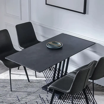 53-дюймовый обеденный стол Stacey Modern из черного спеченного камня с подъемной рамой из углеродистой стали, журнальный столик