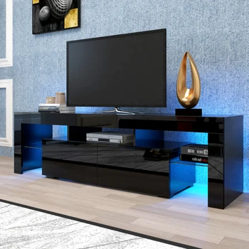 63-дюймовая светодиодная тумба для телевизора, современные 20-цветные светильники с ящиком для хранения, Консольный стол для развлекательного центра в гостиной