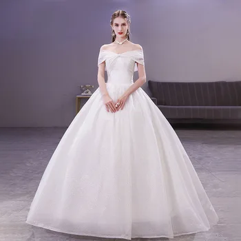 Милое Свадебное платье 2023 Новое Платье Невесты Простое С Открытыми Плечами Блестящие Простые Свадебные Платья Vestido De Noiva Simples