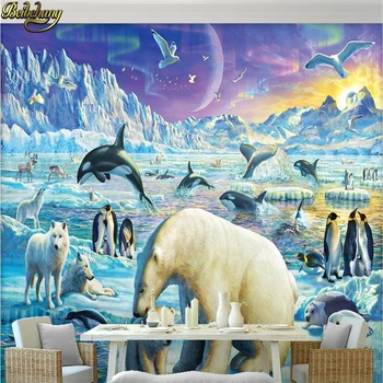фон телевизора beibehang Снег Кит-касатка Прыгающий Пингвин Белый медведь фотообои Обои для гостиной спальни домашний декор