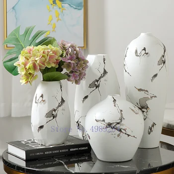 Керамическая ваза в китайском стиле, мраморная цветочная композиция, аксессуары для гидропоники, современное украшение дома, предметы интерьера, ремесла