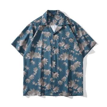 Гавайская рубашка с принтом в виде темных листьев, мужская женская винтажная уличная мужская рубашка, мужская блузка