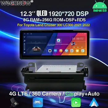 QLED 1920*720 Carplay Android 13,0 8G + 256G Автомобильный DVD-плеер GPS WIFI Bluetooth Радио Для Toyota Land Cruiser 300 LC300 2021 2022