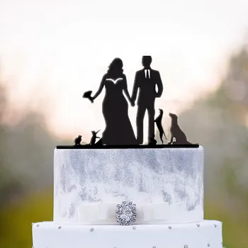 Акриловый Топпер Для Свадебного Торта Толстая Невеста с Женихом с 2 Собаками и 2 Кошками Топперы для Торта для Украшения Торта Вечерние Принадлежности