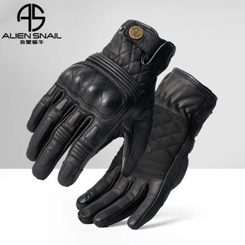 Зимние теплые мотоциклетные перчатки ALIEN SNAIL, ветрозащитные мотоциклетные винтажные перчатки из овчины, защитные сенсорные мото-перчатки для мужчин и женщин