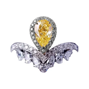 Кольцо с желтым топазом, серебряные украшения с драгоценными камнями, корона с грушевидным бриллиантом в форме капли