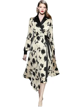 Осень 2023, Новая женская уличная повседневная праздничная мода, Винтажное Элегантное дизайнерское платье Миди с нерегулярным принтом, подиум высокого качества