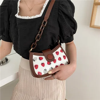 Текстурная женская сумка 2023, новая модная простая сумка-мессенджер на одно плечо, милая клубничная сумка подмышками