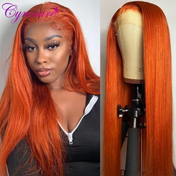 Cynosure Оранжево-имбирные Бразильские парики из человеческих волос на кружеве 13x4 для женщин, прямой парик из человеческих волос на кружеве Remy, Фронтальный парик из человеческих волос