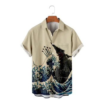 Летняя мужская повседневная праздничная гавайская рубашка с коротким рукавом и пуговицами, мужская пляжная рубашка, одежда для отдыха