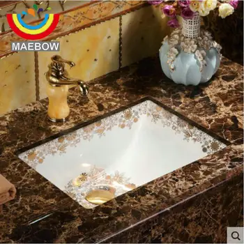 Прямоугольная раковина с цветочным покрытием Gloden, Овальная Керамическая раковина для ванной Комнаты, Раковина для ванной комнаты