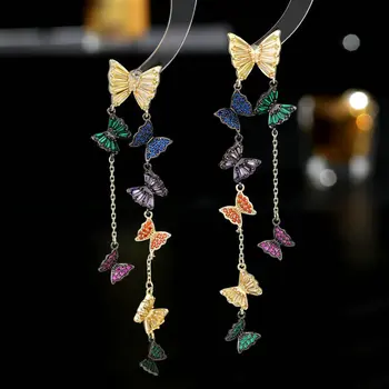 SUYU Темпераментные декоративные серьги с инкрустацией из кубического циркония для лица с длинной кисточкой Серьги с летающей бабочкой