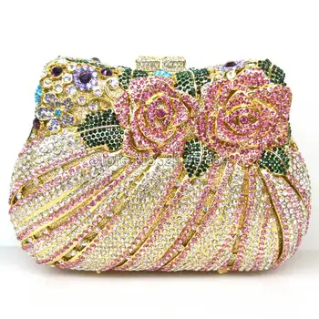 горячая распродажа высококачественный бриллиантовый кристалл розовый клатч вечерняя сумочка невеста банкетная полая банкетная сумка роскошная королева вечеринки Q26